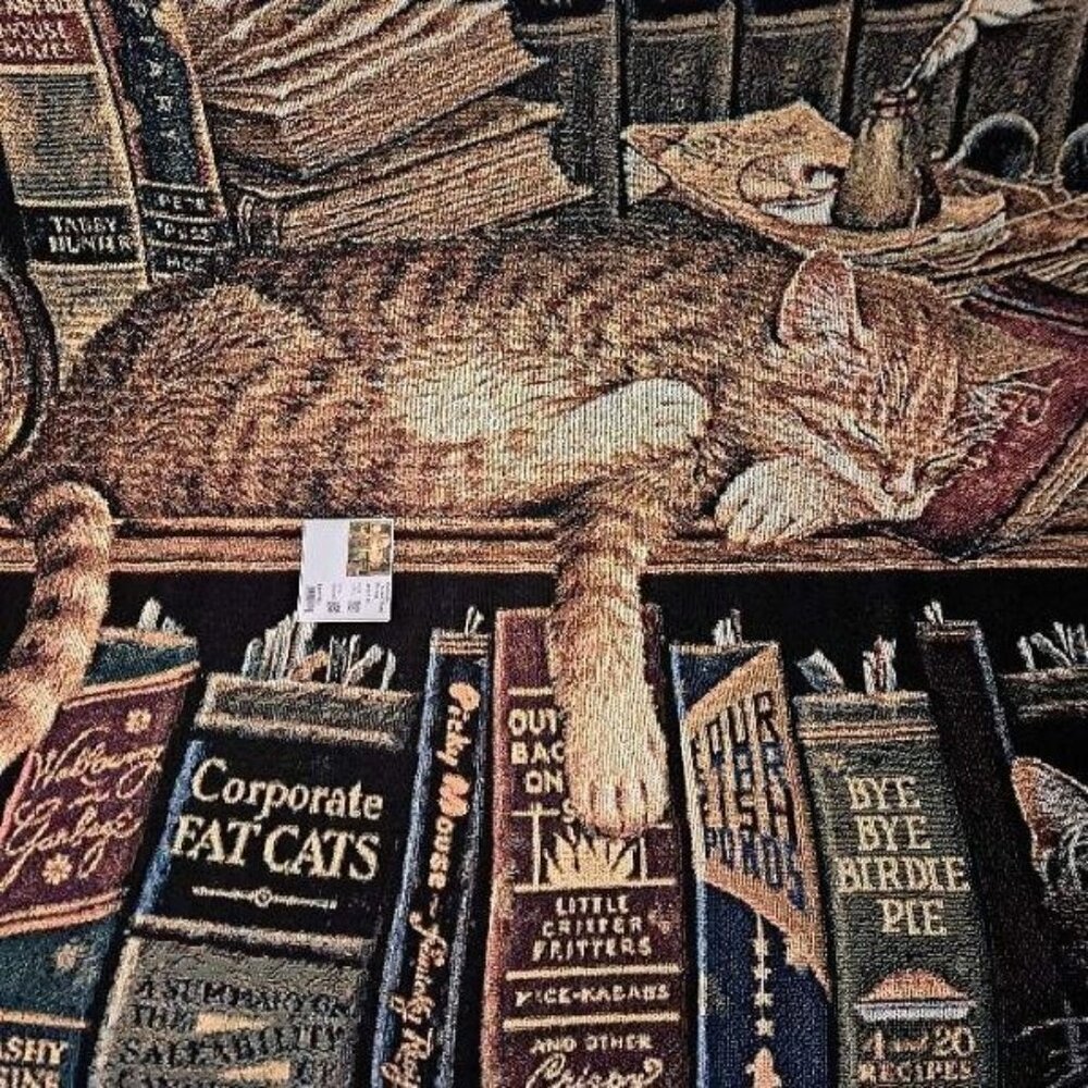 Cat Remington Woven Cotton Afghan Gift Throw Blanket Wysocki Feline Kitty New - Picture 3 of 4